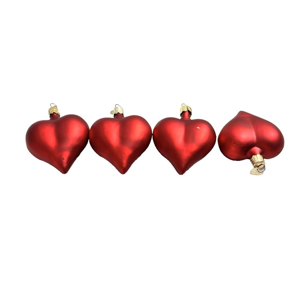 Old World Christmas Ornament OWC Large Matte Heart Vintage 2001 Valentines Set 4
